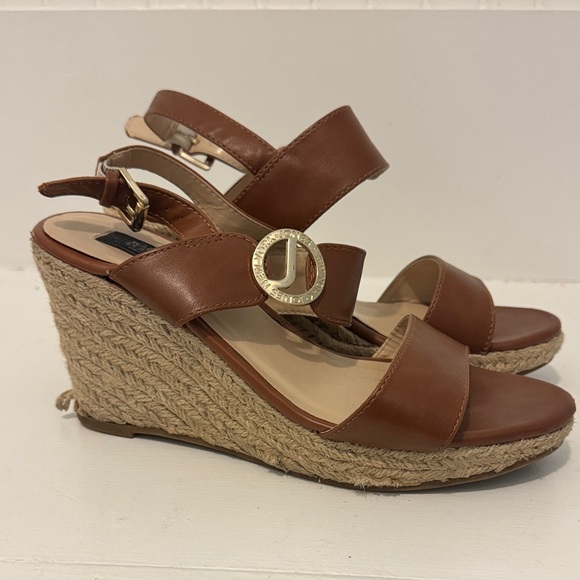 Jones New York Tan Leather Wedge Sandals Size 7 - Picture 6 of 8